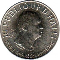 obverse of 10 Centimes - FAO (1981) coin with KM# 146 from Haiti. Inscription: REPUBLIQUE D'HAITI L'ALIMENTATION JOURNEE MONDIALE DE