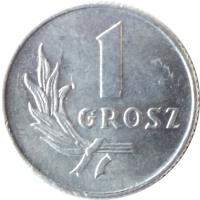 reverse of 1 Grosz (1949) coin with Y# 39 from Poland. Inscription: 1 GROSZ
