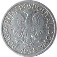 obverse of 2 Złote (1958 - 1974) coin with Y# 46 from Poland. Inscription: POLSKA RZECZPOSPOLITA LUDOWA · 1958 ·