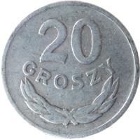 Poland coin 20 Groszy (1949) reverse reverse of 20 Groszy (1949) coin with Y# 43a from Poland. Inscription: 20 GROSZY