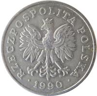 obverse of 50 Złotych (1990) coin with Y# 216 from Poland. Inscription: RZECZPOSPOLITA POLSKA 1990