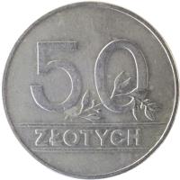 reverse of 50 Złotych (1990) coin with Y# 216 from Poland. Inscription: 50 ZŁOTYCH