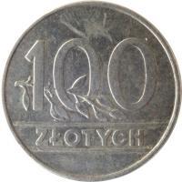 Poland coin 100 Złotych (1990) reverse reverse of 100 Złotych (1990) coin with Y# 214 from Poland. Inscription: 100 ZŁOTYCH