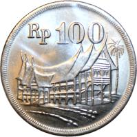 obverse of 100 Rupiah (1973) coin with KM# 36 from Indonesia. Inscription: Rp 100