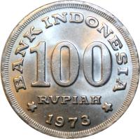 Indonesia coin 100 Rupiah (1973) reverse reverse of 100 Rupiah (1973) coin with KM# 36 from Indonesia. Inscription: BANK INDONESIA 100 RUPIAH 1973