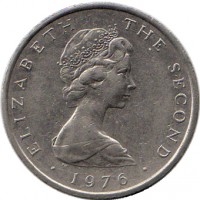 obverse of 10 Pence - Elizabeth II - 2'nd Portrait (1976 - 1979) coin with KM# 36 from Isle of Man. Inscription: ELIZABETH THE SECOND · 1976 ·