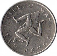 reverse of 10 Pence - Elizabeth II - 2'nd Portrait (1976 - 1979) coin with KM# 36 from Isle of Man. Inscription: · ISLE OF MAN · TEN PENCE