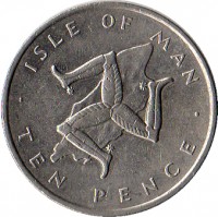 Isle of Man coin 10 Pence - Elizabeth II - 2'nd Portrait (1976 - 1979) reverse reverse of 10 Pence - Elizabeth II - 2'nd Portrait (1976 - 1979) coin with KM# 36 from Isle of Man. Inscription: · ISLE OF MAN · TEN PENCE