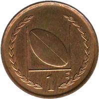 reverse of 1 Penny - Elizabeth II - 3'rd Portrait (1996 - 1998) coin with KM# 588 from Isle of Man. Inscription: 1