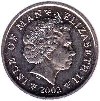 obverse of 10 Pence - Elizabeth II - 4'th Portrait (2000 - 2003) coin with KM# 1039 from Isle of Man. Inscription: ISLE OF MAN ELIZABETH II 2001