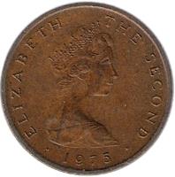 obverse of 1 New Penny - Elizabeth II - 2'nd Portrait (1971 - 1975) coin with KM# 20 from Isle of Man. Inscription: ELIZABETH THE SECOND · 1971 ·