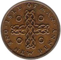 Isle of Man coin 1 New Penny - Elizabeth II - 2'nd Portrait (1971 - 1975) reverse reverse of 1 New Penny - Elizabeth II - 2'nd Portrait (1971 - 1975) coin with KM# 20 from Isle of Man. Inscription: · ISLE OF MAN · ONE NEW PENNY