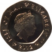 obverse of 20 Pence - Elizabeth II - 4'th Portrait (2004 - 2015) coin with KM# 1257 from Isle of Man. Inscription: ISLE OF MAN ELIZABETH II 2012