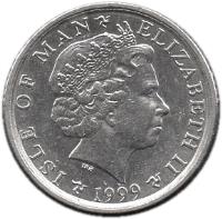 obverse of 5 Pence - Elizabeth II - 4'th Portrait (1998 - 1999) coin with KM# 902 from Isle of Man. Inscription: ISLE OF MAN ELIZABETH II 1998