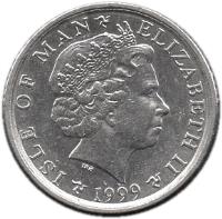 Isle of Man coin 5 Pence - Elizabeth II - 4'th Portrait (1998 - 1999) obverse obverse of 5 Pence - Elizabeth II - 4'th Portrait (1998 - 1999) coin with KM# 902 from Isle of Man. Inscription: ISLE OF MAN ELIZABETH II 1998