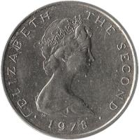 obverse of 5 Pence - Elizabeth II - 2'nd Portrait (1976 - 1979) coin with KM# 35 from Isle of Man. Inscription: ELIZABETH THE SECOND · 1979 ·