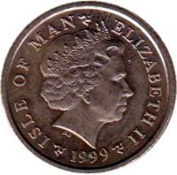 obverse of 10 Pence - Elizabeth II - 4'th Portrait (1998 - 1999) coin with KM# 903 from Isle of Man. Inscription: ISLE OF MAN ELIZABETH II 1999