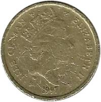 Isle of Man coin 1 Pound - Elizabeth II - 3'rd Portrait (1996 - 1997) obverse obverse of 1 Pound - Elizabeth II - 3'rd Portrait (1996 - 1997) coin with KM# 594 from Isle of Man. Inscription: ISLE OF MAN ELIZABETH II 1997