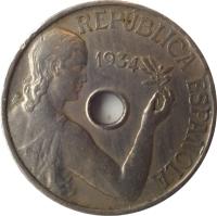 obverse of 25 Centimos - 2'nd Republic (1934) coin with KM# 751 from Spain. Inscription: REPUBLICA ESPAÑOLA 1934