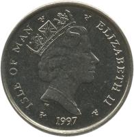 obverse of 10 Pence - Elizabeth II - 3'rd Portrait (1996 - 1997) coin with KM# 591 from Isle of Man. Inscription: ISLE OF MAN ELIZABETH II 1996