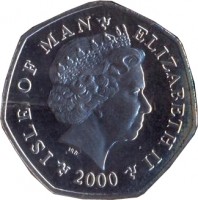 Isle of Man coin 50 Pence - Elizabeth II - 4'th Portrait (2000 - 2003) obverse obverse of 50 Pence - Elizabeth II - 4'th Portrait (2000 - 2003) coin with KM# 1041 from Isle of Man. Inscription: ISLE OF MAN - ELIZABETH II 2000