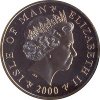 Isle of Man coin 5 Pounds - Elizabeth II - St Patrick's Hymn (2001 - 2003) obverse obverse of 5 Pounds - Elizabeth II - St Patrick's Hymn (2001 - 2003) coin with KM# 1044 from Isle of Man. Inscription: ISLE OF MAN ELIZABETH II 2000