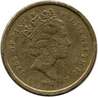 Isle of Man coin 1 Pound - Elizabeth II - 3'rd Portrait (1988 - 1995) obverse obverse of 1 Pound - Elizabeth II - 3'rd Portrait (1988 - 1995) coin with KM# 213 from Isle of Man. Inscription: ISLE OF MAN ELIZABETH II 1994