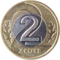 reverse of 2 Złote (1994 - 2015) coin with Y# 283 from Poland. Inscription: 2 ZŁOTE