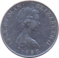 obverse of 5 Pence - Elizabeth II - 2'nd Portrait (1980 - 1983) coin with KM# 61 from Isle of Man. Inscription: ISLE OF MAN ELIZABETH II 1980