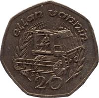 reverse of 20 Pence - Elizabeth II - 3'rd Portrait (1988 - 1992) coin with KM# 211 from Isle of Man. Inscription: ellan vannin 20