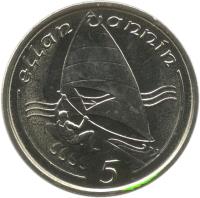 reverse of 5 Pence - Elizabeth II - Larger; 3'rd Portrait (1988 - 1990) coin with KM# 209.1 from Isle of Man. Inscription: ellan vannin 5