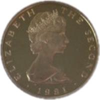 obverse of 5 Pounds - Elizabeth II - 2'nd Portrait (1981 - 1984) coin with KM# 88 from Isle of Man. Inscription: ELIZABETH THE SECOND · 1981 ·