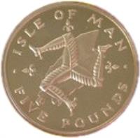 reverse of 5 Pounds - Elizabeth II - 2'nd Portrait (1981 - 1984) coin with KM# 88 from Isle of Man. Inscription: ISLE OF MAN · FIVE POUNDS ·