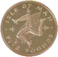 Isle of Man coin 5 Pounds - Elizabeth II - 2'nd Portrait (1981 - 1984) reverse reverse of 5 Pounds - Elizabeth II - 2'nd Portrait (1981 - 1984) coin with KM# 88 from Isle of Man. Inscription: ISLE OF MAN · FIVE POUNDS ·