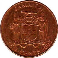obverse of 10 Cents - Elizabeth II (1995 - 2008) coin with KM# 146.2 from Jamaica. Inscription: JAMAICA TEN CENTS 2003
