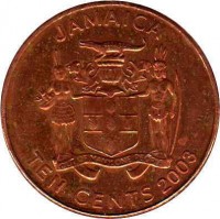 Jamaica coin 10 Cents - Elizabeth II (1995 - 2008) obverse obverse of 10 Cents - Elizabeth II (1995 - 2008) coin with KM# 146.2 from Jamaica. Inscription: JAMAICA TEN CENTS 2003