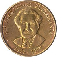 Jamaica coin 1 Dollar - Elizabeth II - Non magnetic (1990 - 1993) reverse reverse of 1 Dollar - Elizabeth II - Non magnetic (1990 - 1993) coin with KM# 145 from Jamaica. Inscription: SIR ALEXANDER BUSTAMANTE 1884 - 1977