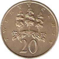 Jamaica coin 20 Cents - Elizabeth II - Wide legend letters (1969 - 1990) reverse reverse of 20 Cents - Elizabeth II - Wide legend letters (1969 - 1990) coin with KM# 48 from Jamaica. Inscription: TWENTY CENTS 20