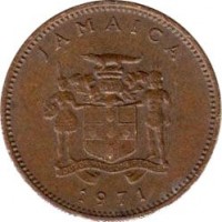 Jamaica coin 1 Cent - Elizabeth II - FAO (1971 - 1974) obverse obverse of 1 Cent - Elizabeth II - FAO (1971 - 1974) coin with KM# 52 from Jamaica. Inscription: JAMAICA OUT OF MANY ONE PEOPLE 1971