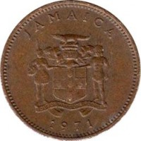 obverse of 1 Cent - Elizabeth II - FAO (1971 - 1974) coin with KM# 52 from Jamaica. Inscription: JAMAICA OUT OF MANY ONE PEOPLE 1971