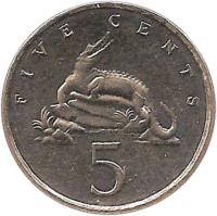 Jamaica coin 5 Cents - Elizabeth II - Wide legend letters; Magnetic (1990 - 1993) reverse reverse of 5 Cents - Elizabeth II - Wide legend letters; Magnetic (1990 - 1993) coin with KM# 46a from Jamaica. Inscription: FIVE CENTS 5