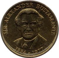Jamaica coin 1 Dollar - Elizabeth II - Magnetic (1993 - 1994) reverse reverse of 1 Dollar - Elizabeth II - Magnetic (1993 - 1994) coin with KM# 145a from Jamaica. Inscription: SIR ALEXANDER BUSTAMANTE 1884-1977