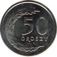reverse of 50 Groszy (1990 - 2015) coin with Y# 281 from Poland. Inscription: 50 GROSZY