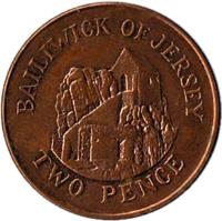 reverse of 2 Pence - Elizabeth II - 2'nd Portrait (1983 - 1992) coin with KM# 55 from Jersey. Inscription: BAILIWICK OF JERSEY TWO PENCE