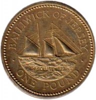 Jersey coin 1 Pound - Elizabeth II - 19th Century Jersey Shipbuilding - 2'nd Portrait (1994 - 1997) reverse reverse of 1 Pound - Elizabeth II - 19th Century Jersey Shipbuilding - 2'nd Portrait (1994 - 1997) coin with KM# 91 from Jersey. Inscription: BAILIWICK OF JERSEY RESOLUTE 1877 · ONE POUND ·