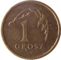 reverse of 1 Grosz (1990 - 2014) coin with Y# 276 from Poland. Inscription: 1 GROSZ