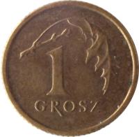 Poland coin 1 Grosz (1990 - 2014) reverse reverse of 1 Grosz (1990 - 2014) coin with Y# 276 from Poland. Inscription: 1 GROSZ