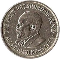 obverse of 50 Cents - With legend (1969 - 1978) coin with KM# 13 from Kenya. Inscription: THE FIRST PRESIDENT OF KENYA MZEE JOMO KENYATTA