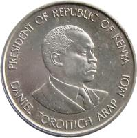 Kenya coin 50 Cents (1978 - 1989) obverse obverse of 50 Cents (1978 - 1989) coin with KM# 19 from Kenya. Inscription: PRESIDENT OF REPUBLIC OF KENYA DANIEL TOROITICH ARAP MOI