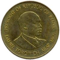 Kenya coin 10 Cents (1994) obverse obverse of 10 Cents (1994) coin with KM# 18a from Kenya. Inscription: PRESIDENT OF REPUBLIC OF KENYA DANIEL TOROITICH ARAP MOI
